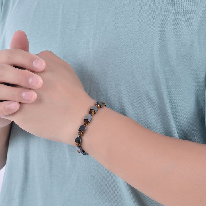 Olivenorma Arrow Hematite Tiger Eye Beaded Men Bracelet - image 2