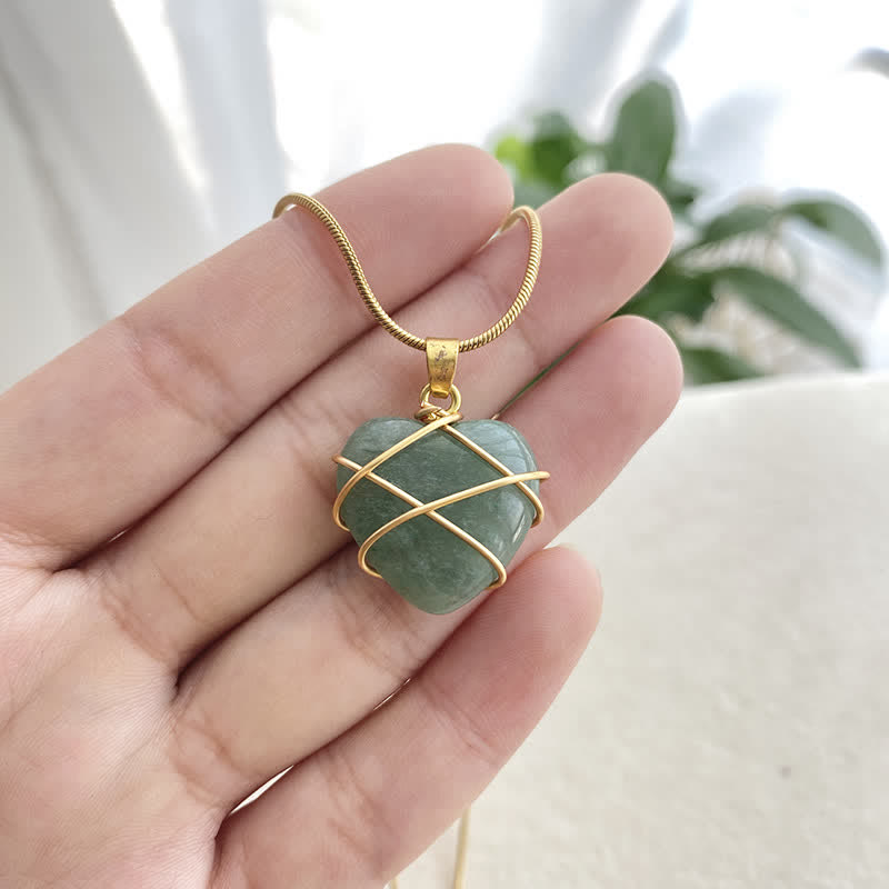 Olivenorma Heart Shape Natural Crystal Gemstone Necklace - Green Aventurine - image 8