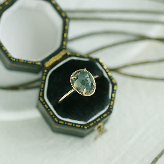 Olivenorma Natural Oval Moss Agate 925 Silver Ring - image 8
