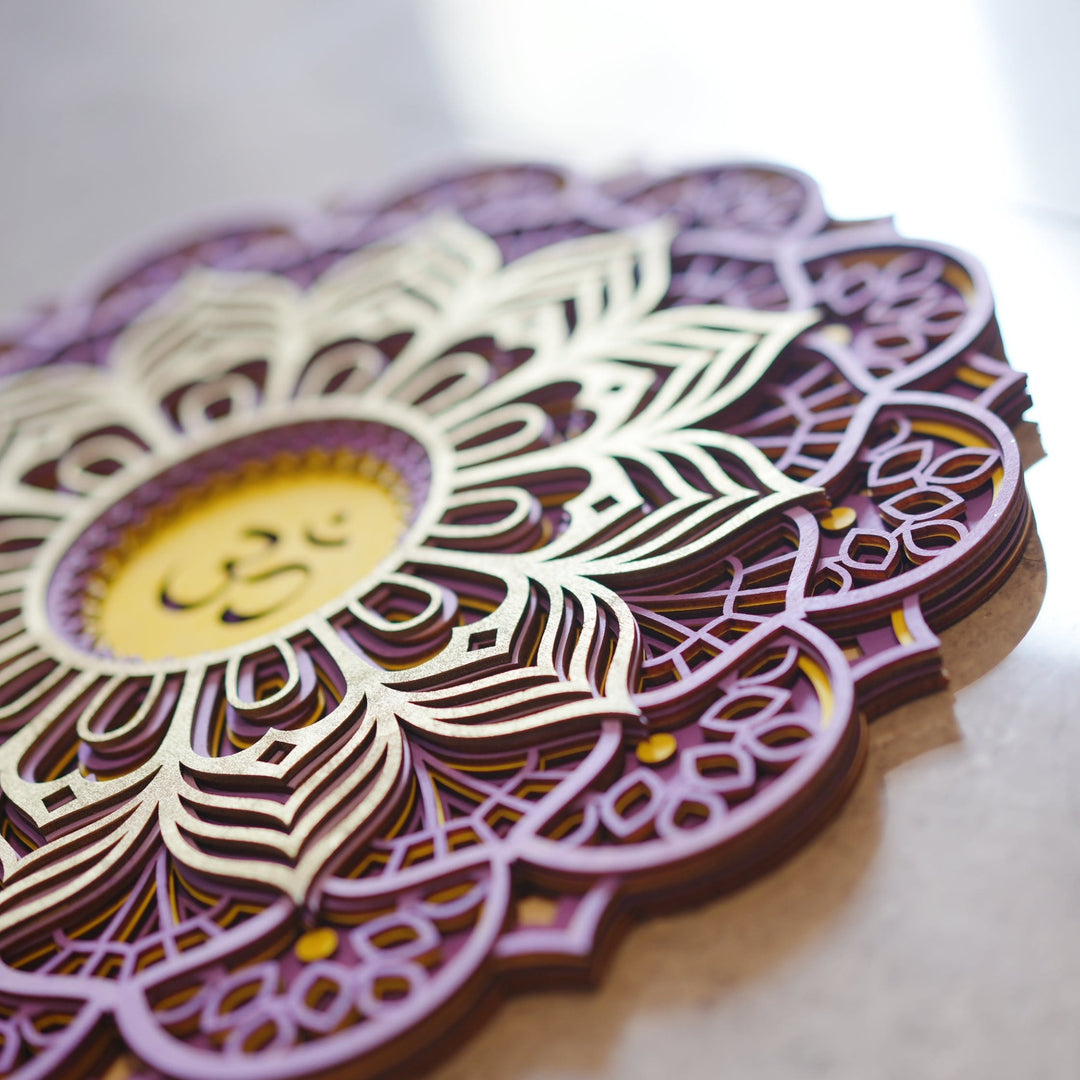 Olivenorma Purple Pink Om Hamsa Chakra 3D Carving Wall Decor - image 9