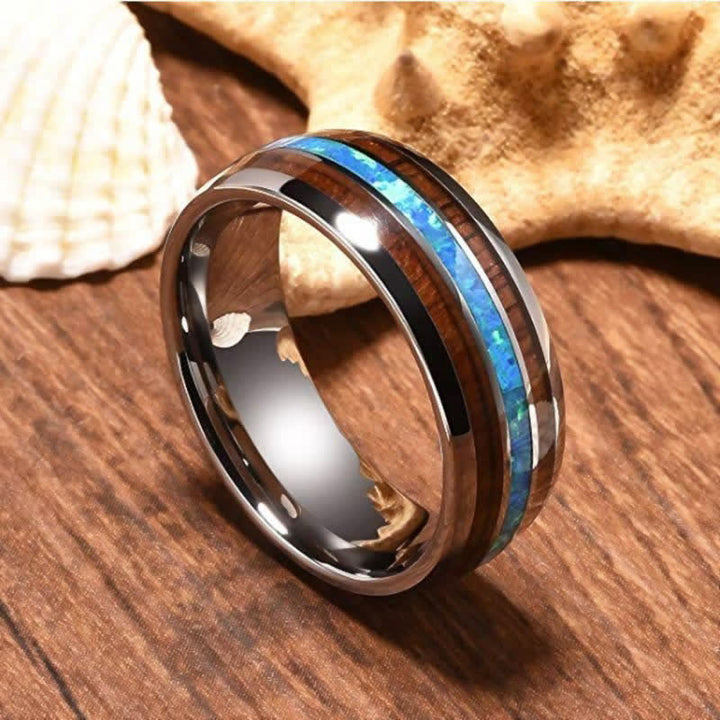Olivenorma Koa Wood and Abalone Shell Tungsten Carbide Ring - Silver - 13 - image 0