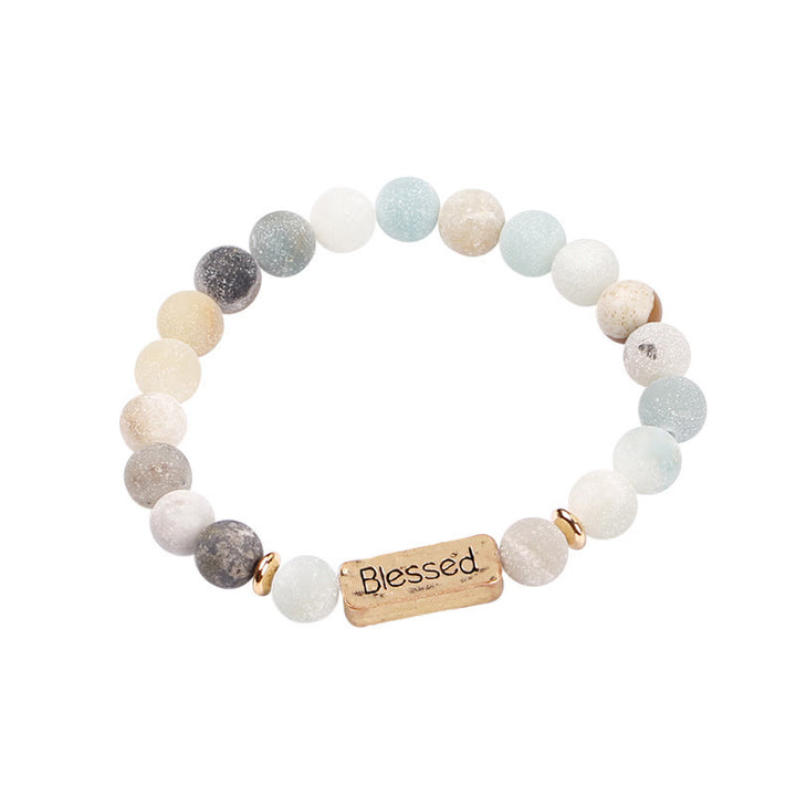 Olivenorma Natural Gemstone Blessed Engraving Bracelet - Amazonite - image 5