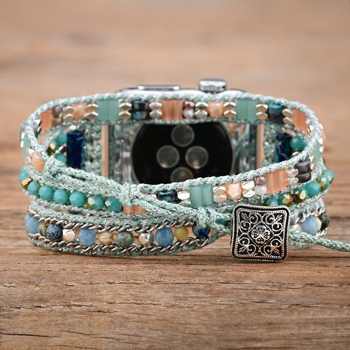 Olivenorma Mint Teal Crystal Beaded Apple Watch Strap - image 2