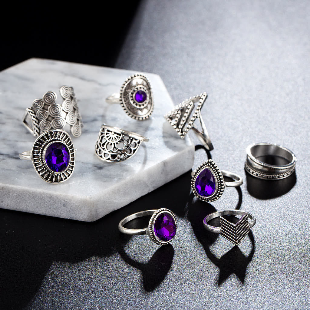 Olivenorma Vintage Purple Zircon Hollow 9 Piece Ring Set - image 3