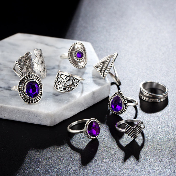 Olivenorma Vintage Purple Zircon Hollow 9 Piece Ring Set - image 3