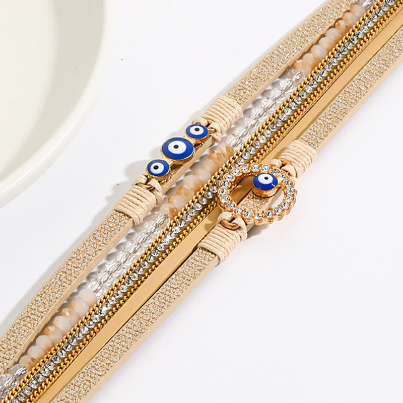 Olivenorma White Zircon Boho Evil Eye Metal Wide Leather Bracelet - image 2