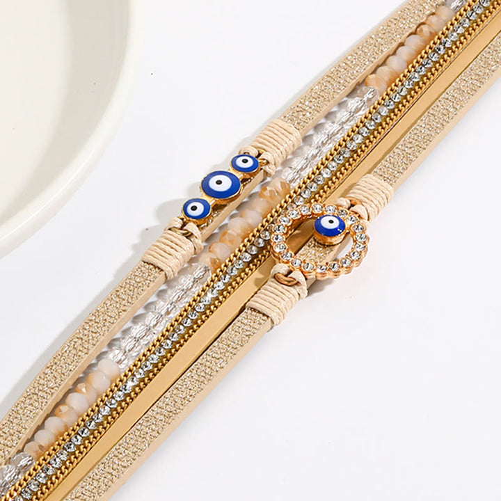 Olivenorma White Zircon Boho Evil Eye Metal Wide Leather Bracelet - image 2