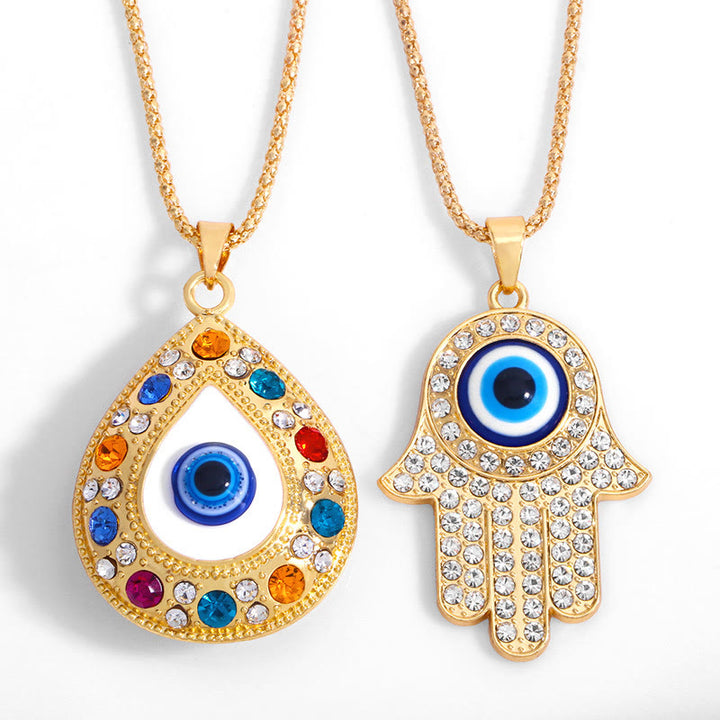Evil Eye HAMSA Zircon Sweater Chain Pendant Necklace - image 0