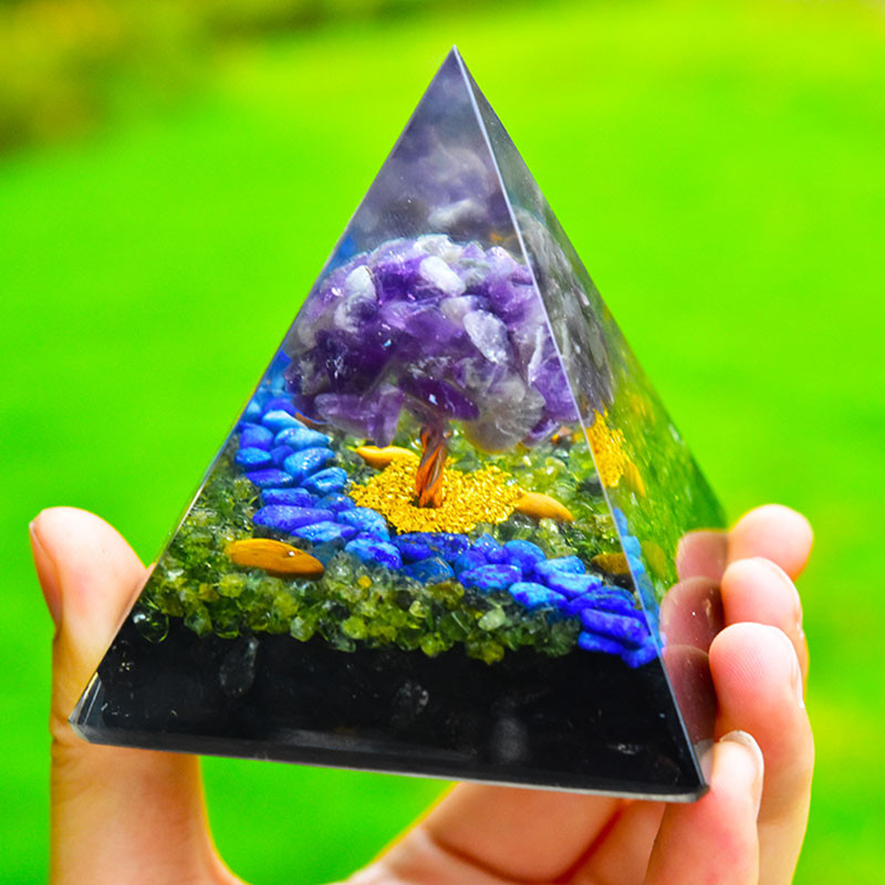 Olivenorma Amethyst Peridot Obsidian Lapis Lazuli Tree Of Life Orgone Pyramid - image 1