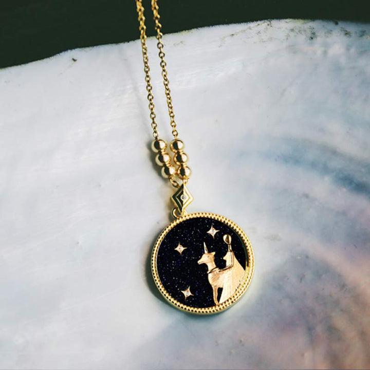 Blue Sandstone Listening Zodiac Necklace - Virgo - image 9