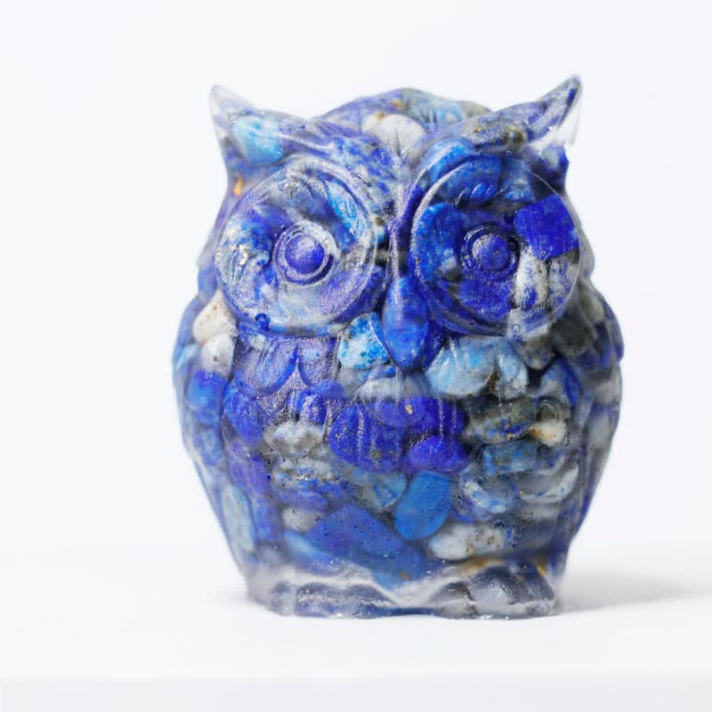 Olivenorma Natural Crystal Cute Owl Gemstone Decoration - Lapis Lazuli - image 1
