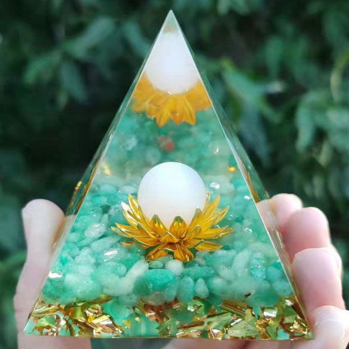 Olivenorma Green Aventurine Clear Quartz Lotus Symbol Orgone Pyramid - 10*10cm - YES PLEASE $8 - image 0