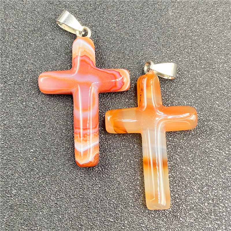 Olivenorma Natural Crystal Cross Healing Pendant - Sun Stone - image 1