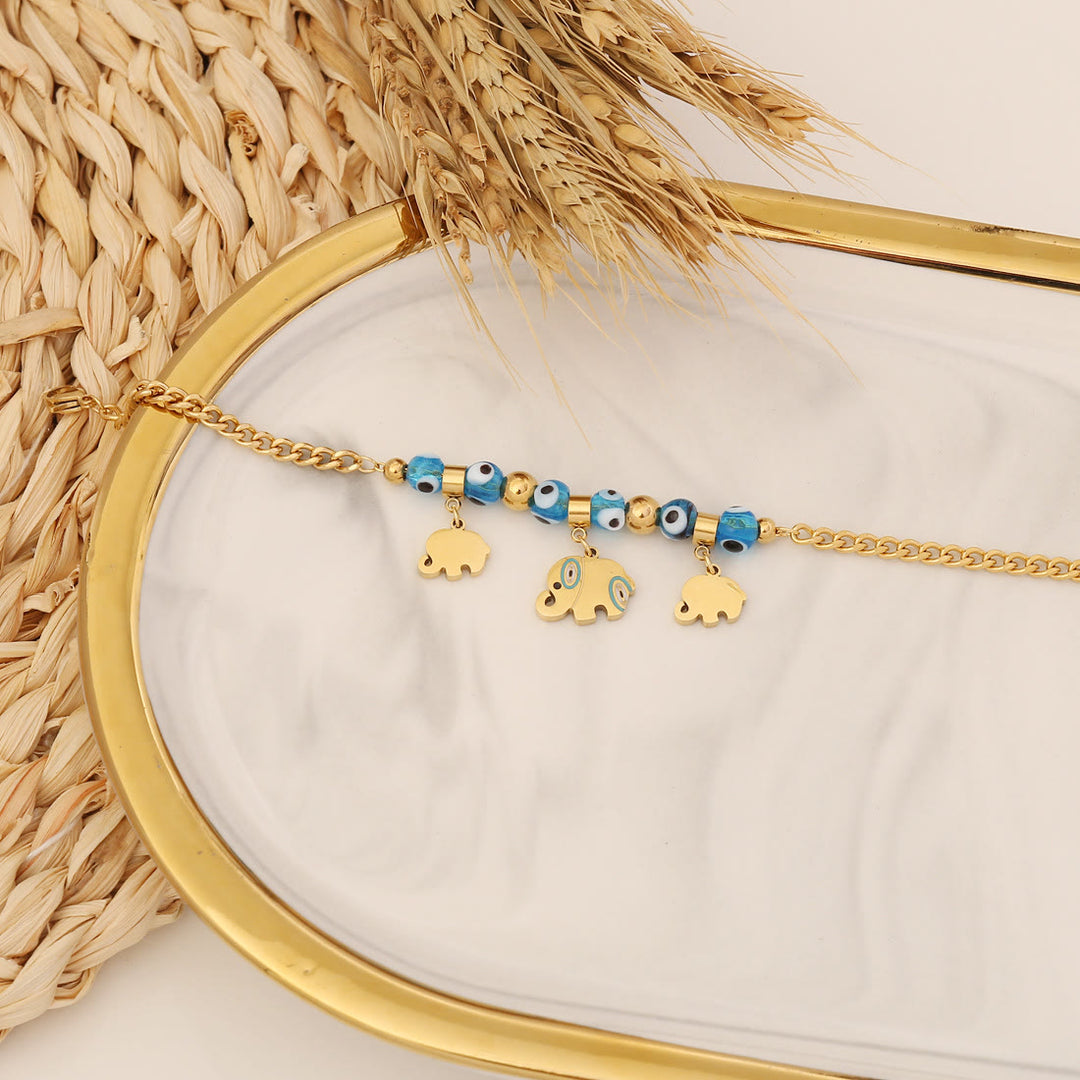 Olivenorma Blue Topaz Epoxy Evil Eye Clover Lucky Bracelet - Evil Eye & Elephant - image 5