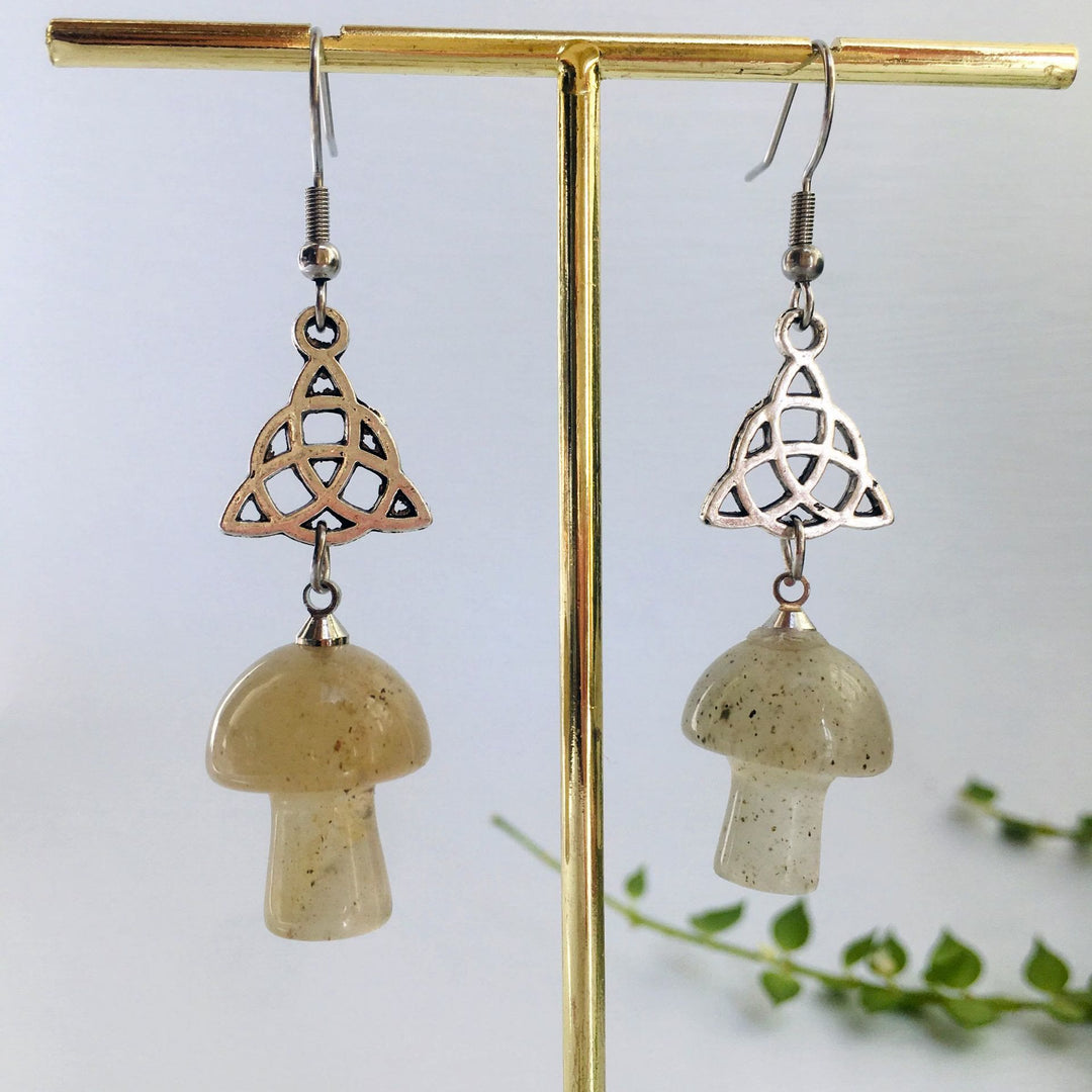 Olivenorma Natural Crystal Stone Cute Mushroom Shape Stud Earrings - Jade - image 14