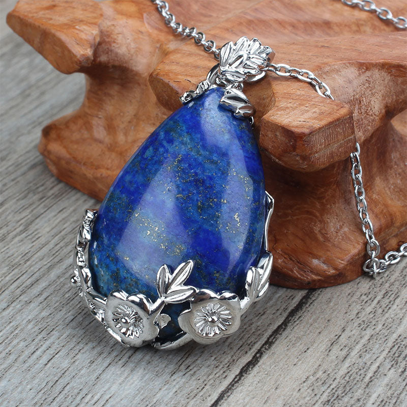 Natural Stone Water Drop Plum Necklace - Lapis Lazuli - image 3