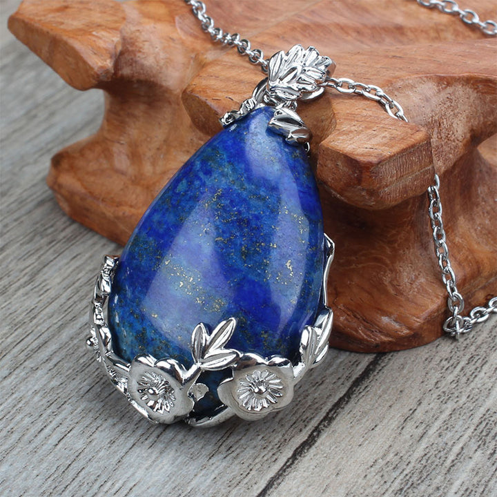 Natural Stone Water Drop Plum Necklace - Lapis Lazuli - image 3