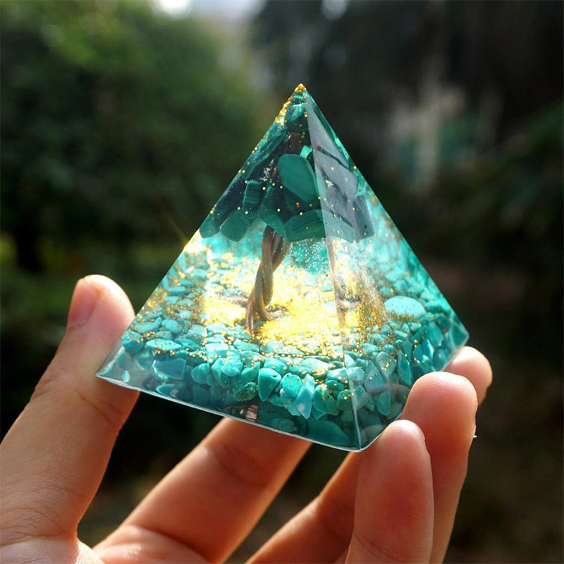  Olivenorma Malachite with Turquoise Tree Of Life Orgone Pyramid - image 1