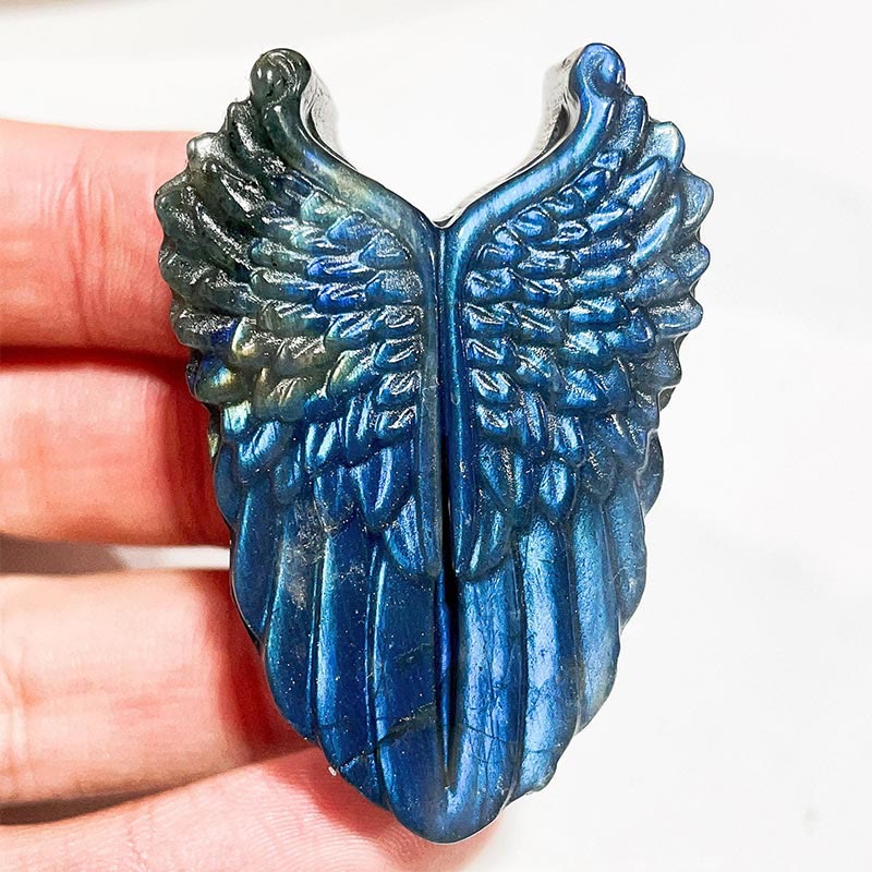 Olivenorma Natural Labradorite Moon Face Ornaments Gemstone Decoration - Angel Wings #Labradorite - image 4