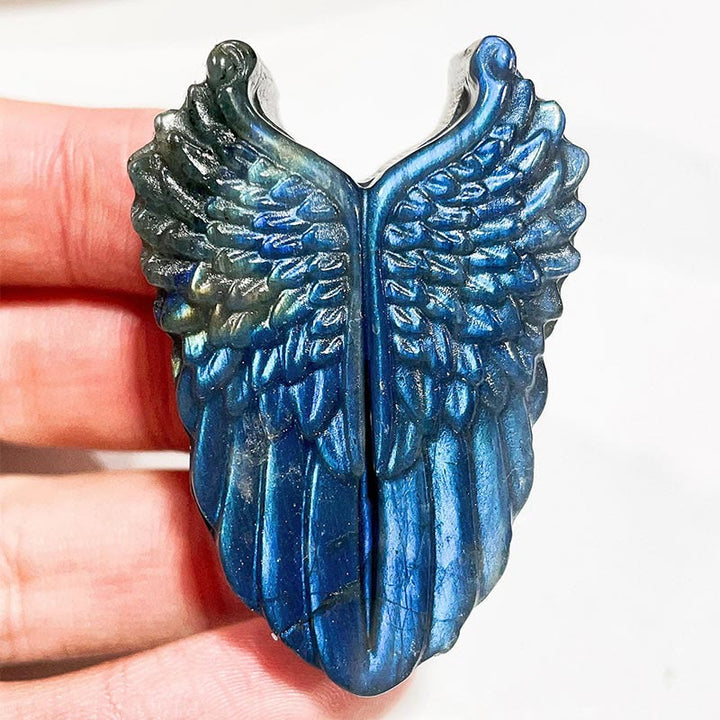 Olivenorma Natural Labradorite Moon Face Ornaments Gemstone Decoration - Angel Wings #Labradorite - image 4