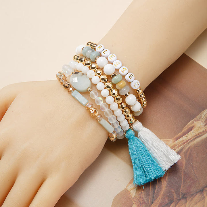 Olivenorma Set of 6 Engraved Natural Crystal Bracelets - Amazonite&White Agate - image 29