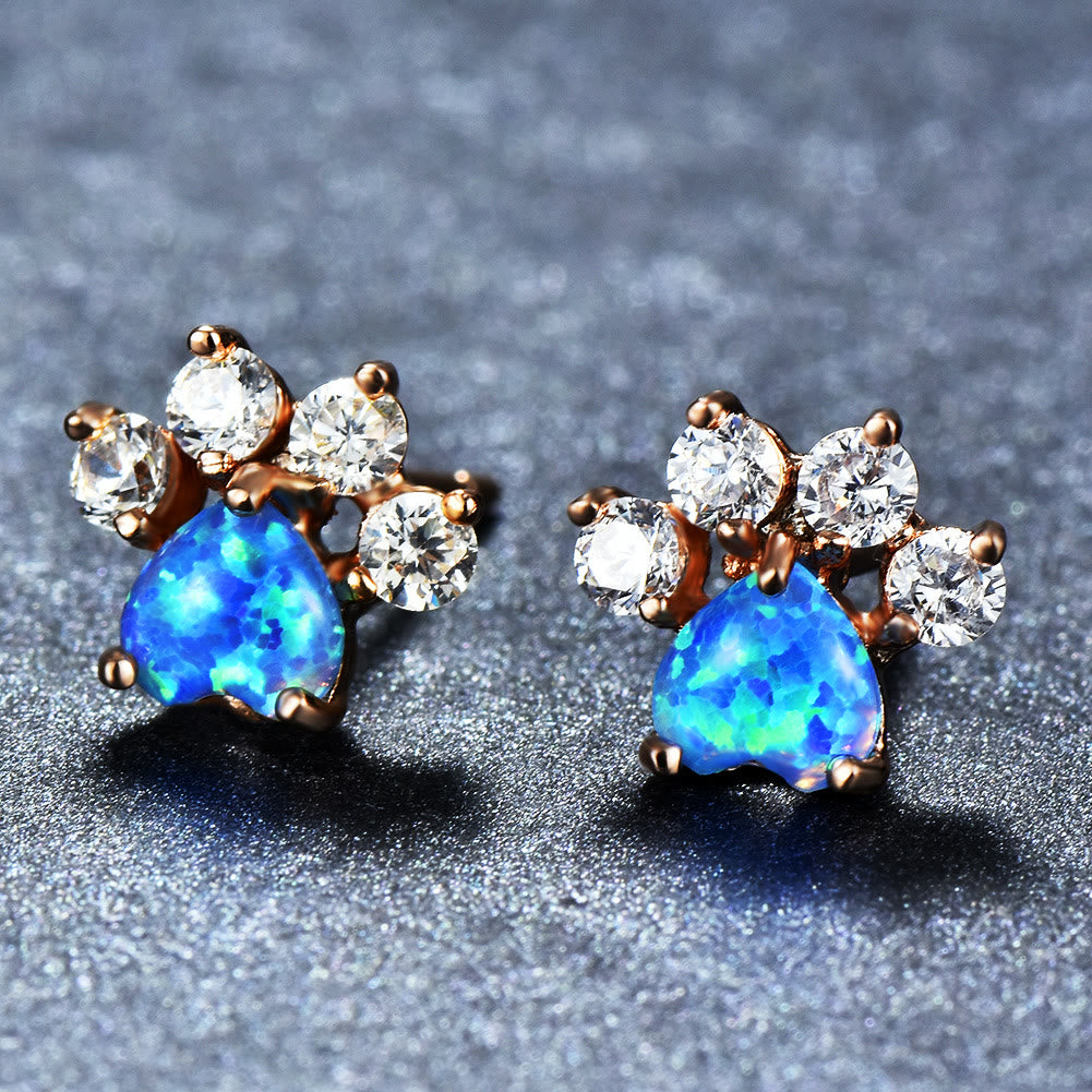 Olivenorma Kawaii Opal White Zircon Kitty Paw Earrings - Rose Gold - Blue Opal&White Zircon - image 0