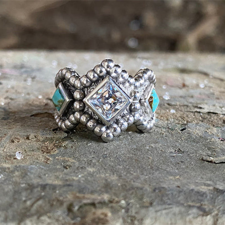 Olivenorma Vintage Turquoise Inlaid With Zircon Ring - image 2