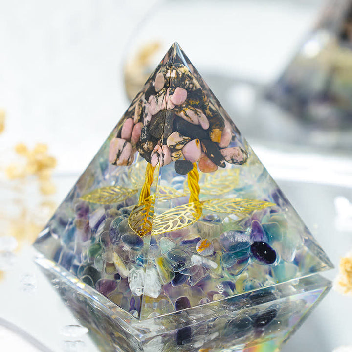 Olivenorma Rhodonite With Fluorite Growth Orgone Pyramid - image 1