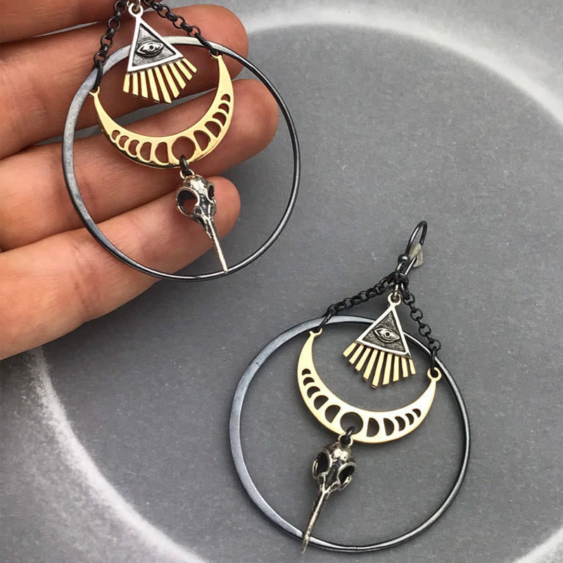 Olivenorma Evil Eye Moon Phase Raven Skull Earrings - image 1