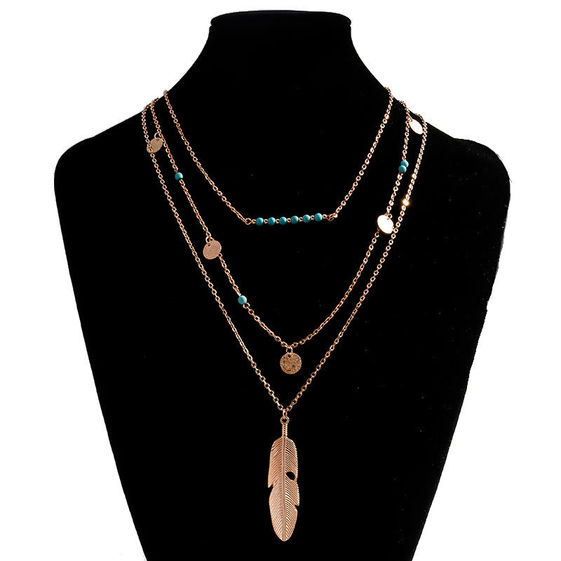Olivenorma Turquoise Leaf Pendant Three Layer Necklace - image 2