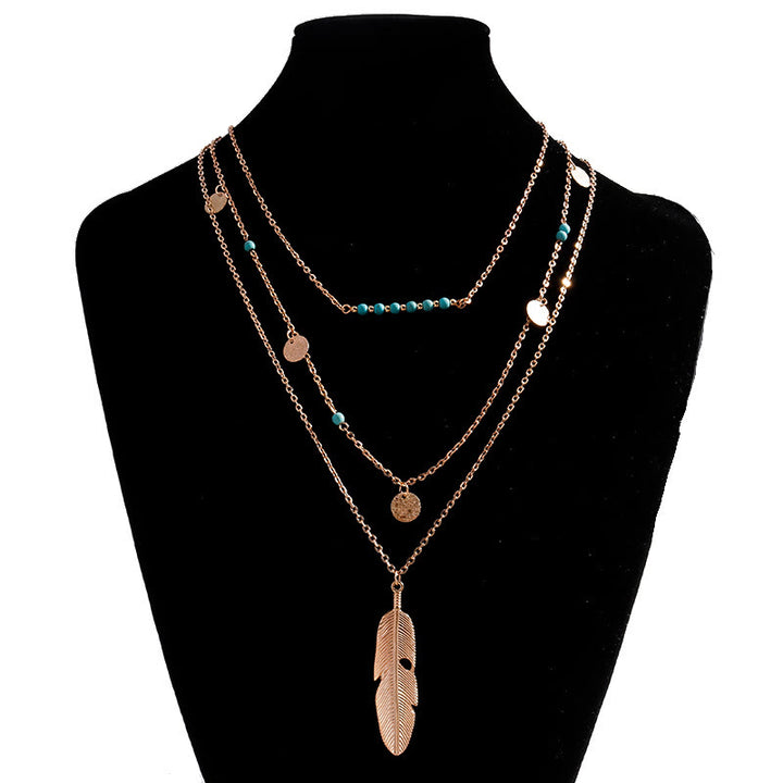 Olivenorma Turquoise Leaf Pendant Three Layer Necklace - image 2