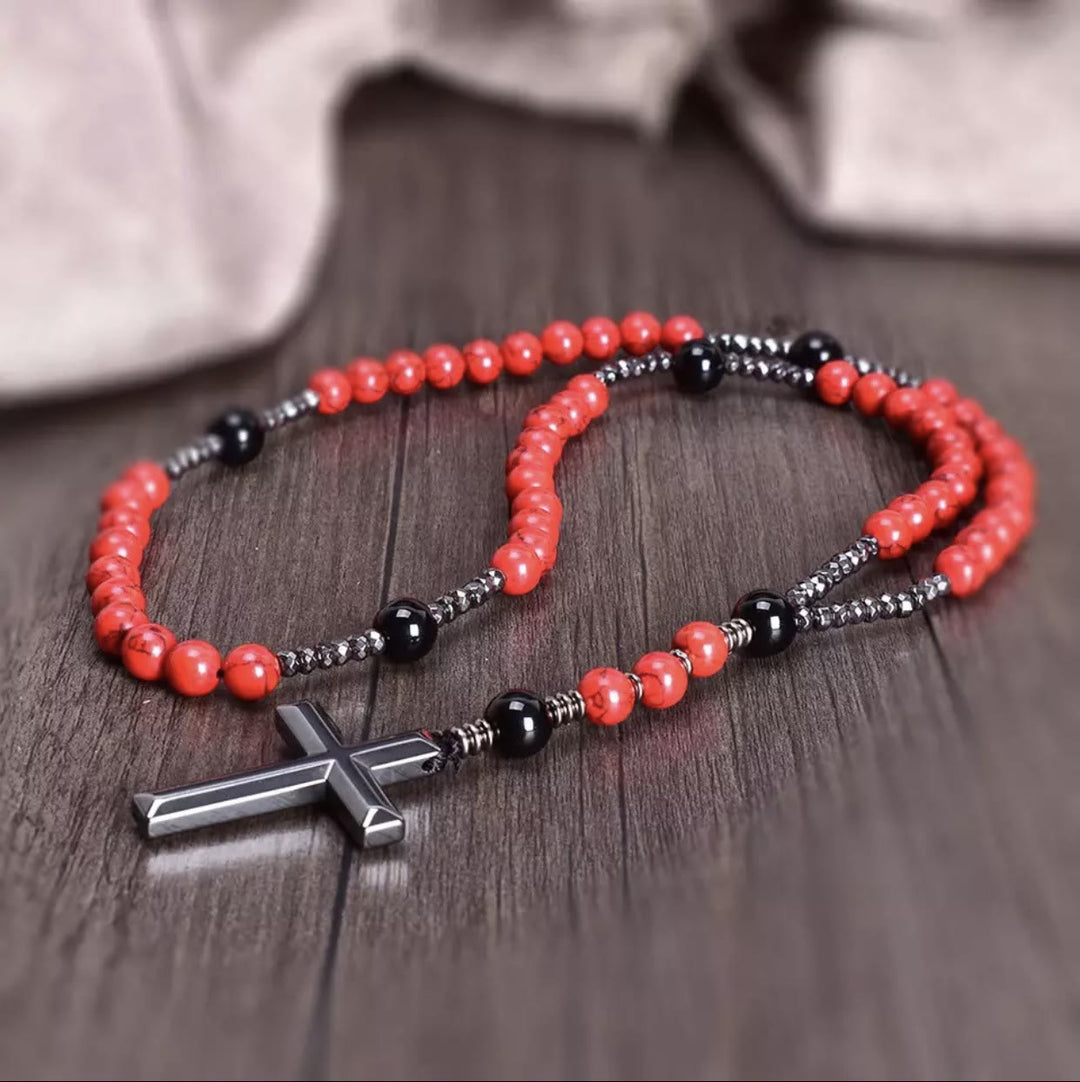 Olivenorma Cross Catholic Natural Stone Rosary Pendant Necklace - image 9