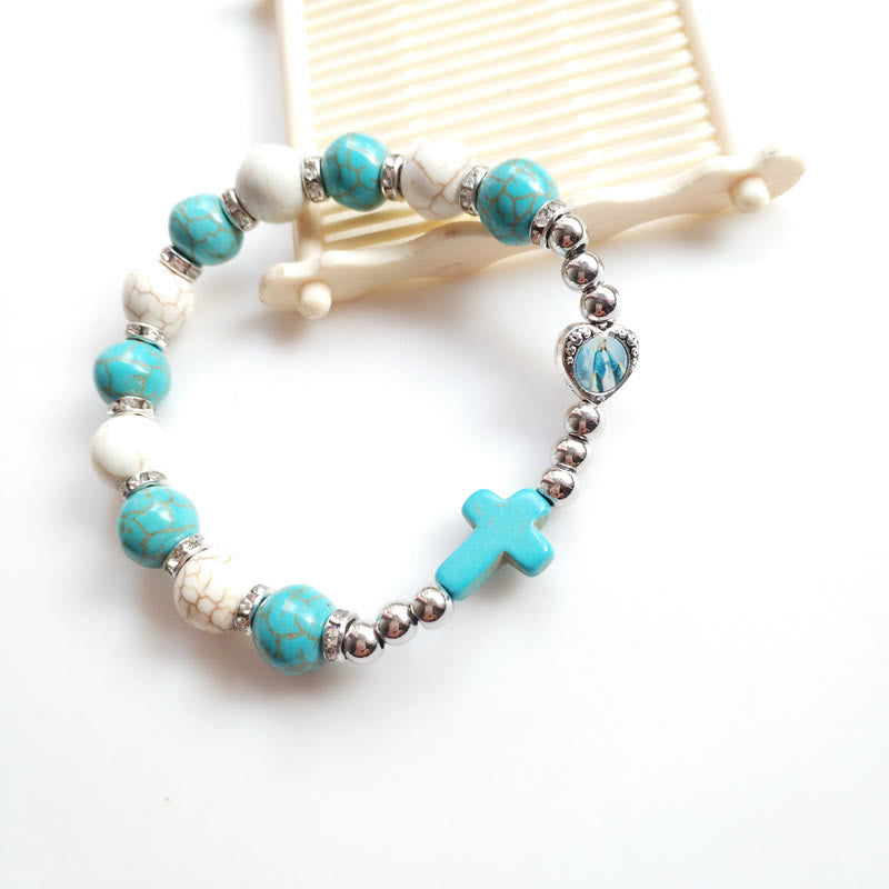 Olivenorma Turquoise White Turquoise Beads Cross Bracelet - image 2
