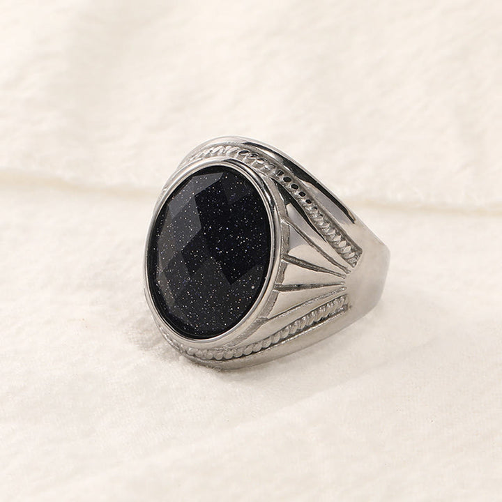 Olivenorma Stainless Steel Natural Gemstone Ring  - Silver - Blue Sandstone - 11 - image 14