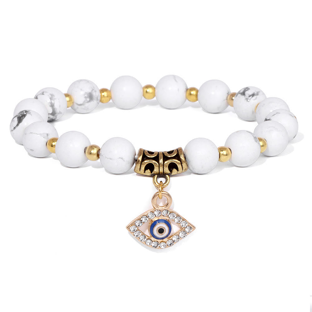 Olivenorma Natural Stone Beaded Evil Eye Pendant Bracelet - White Turquoise - image 13