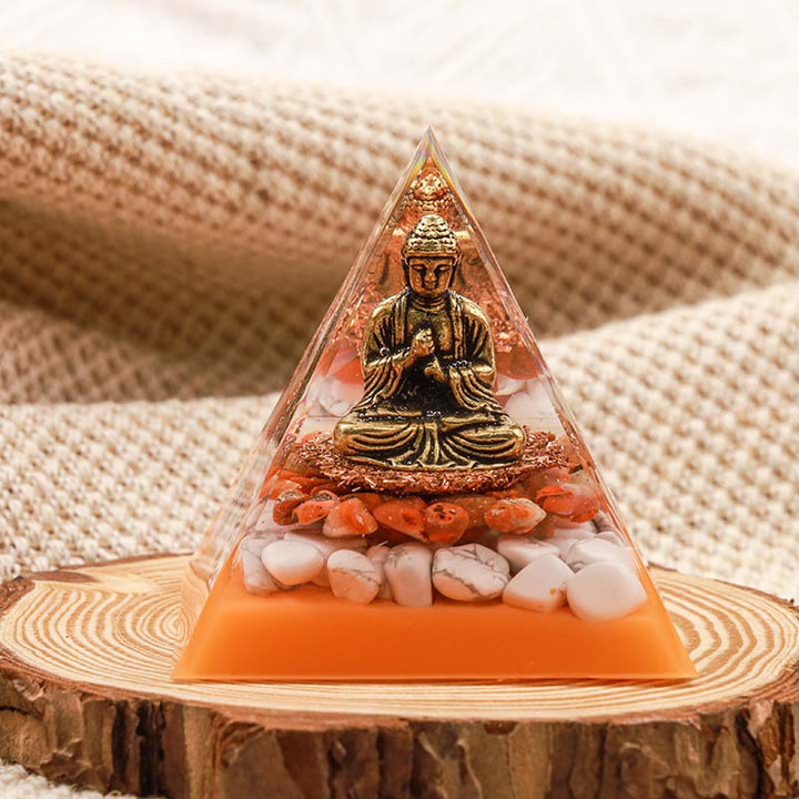 Olivenorma Red Agate With White Turquoise Energy Buddha Orgone Pyramid - 3.93''*3.93''(10cm X 10cm) - YES PLEASE $8 - image 0