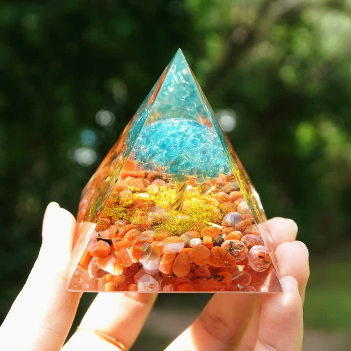 Olivenorma Blue Quartz Red Agate Tree Of Life Orgone Pyramid - image 1