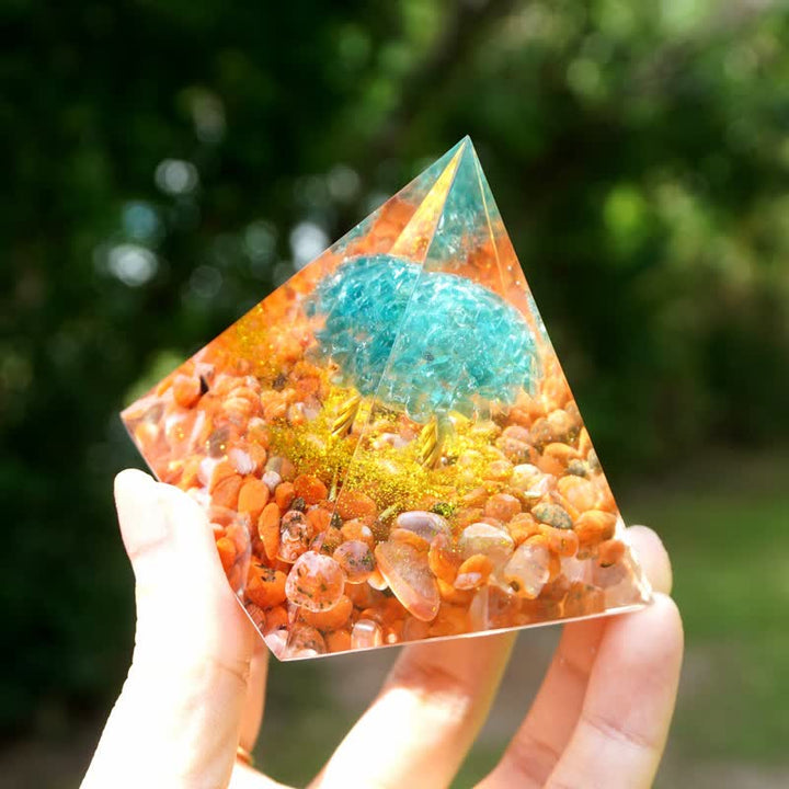 Olivenorma Blue Quartz Red Agate Tree Of Life Orgone Pyramid - image 3