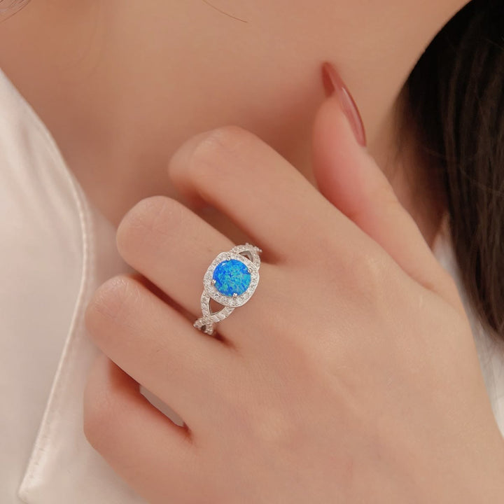 Olivenorma Blue Opal White Zircon 925 Sterling Silver Ring - image 1