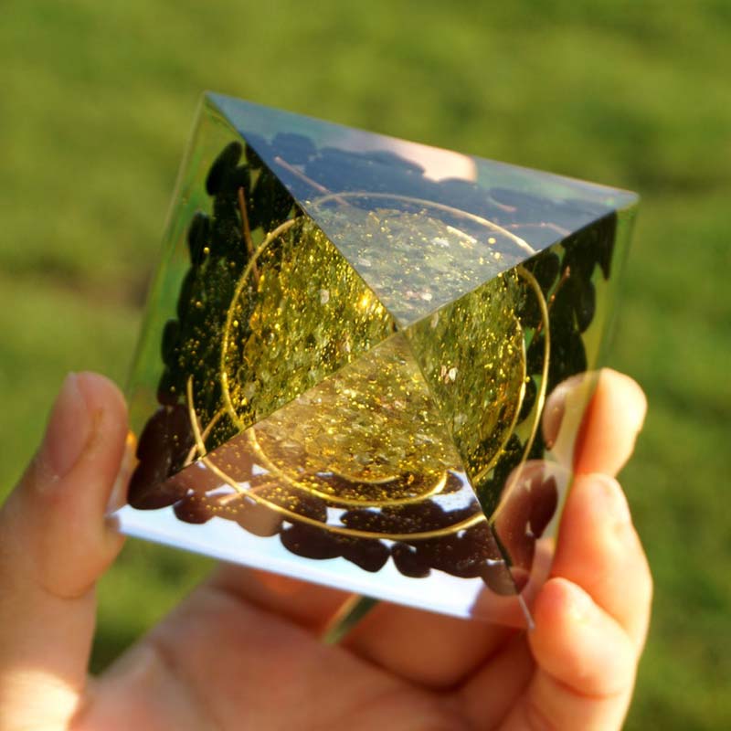 Olivenorma Peridot With Obsidian Tree Of Life Reiki Orgone Pyramid - image 3