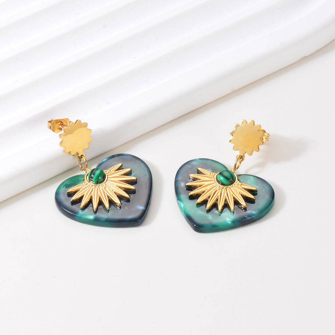 Olivenorma Moss Agate Gold Stainless Steel Heart Shaped Earrings - image 4