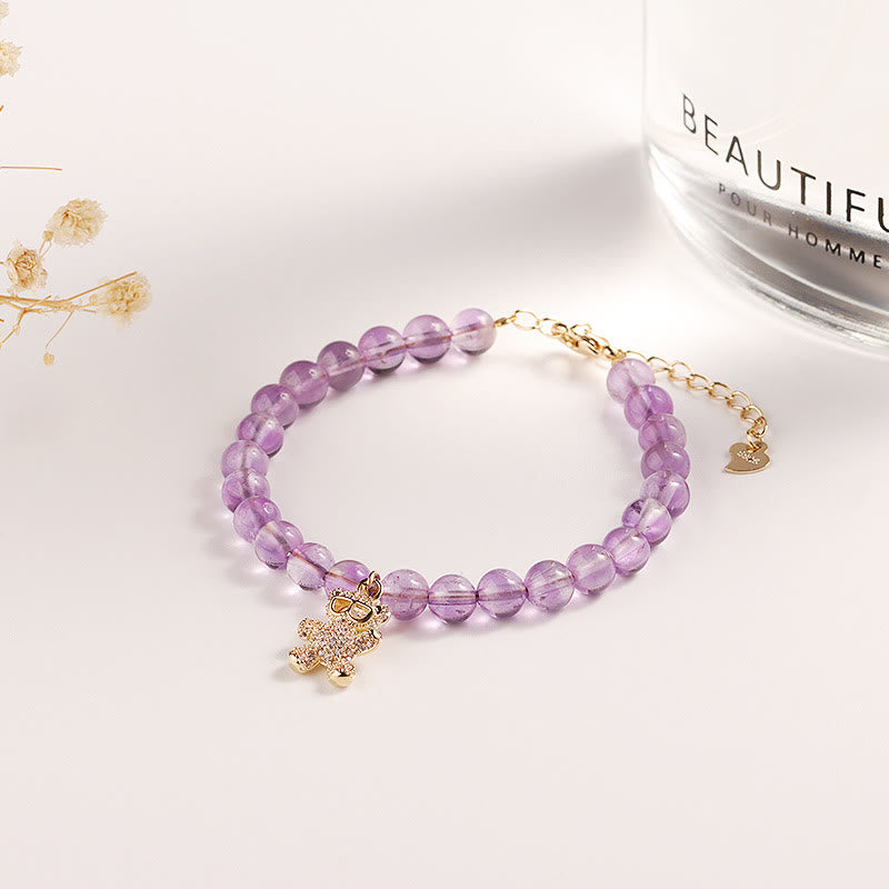 Olivenorma 6mm Amethyst Crystal Bear Charm Bracelet - Amethyst - image 0