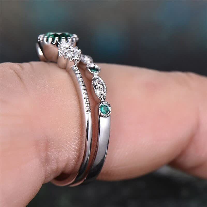 Wealth Goddess Emerald Zircon 2Pcs/Set Ring - image 2