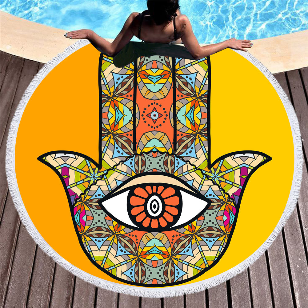 Olivenorma Hamsa Print Round Beach Towel Tapestry - Hamsa & Evil Eye#5 - 39.37"*27.55"(150*150cm) - image 8