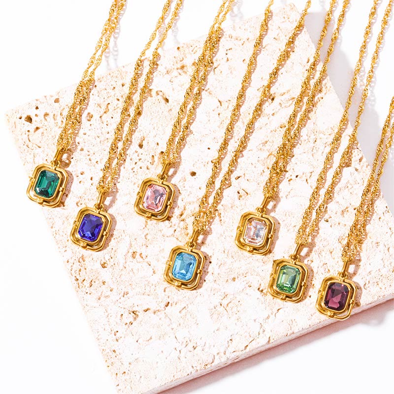 Olivenorma Water Wave Chain Square Zircon Titanium Steel Necklace - image 0