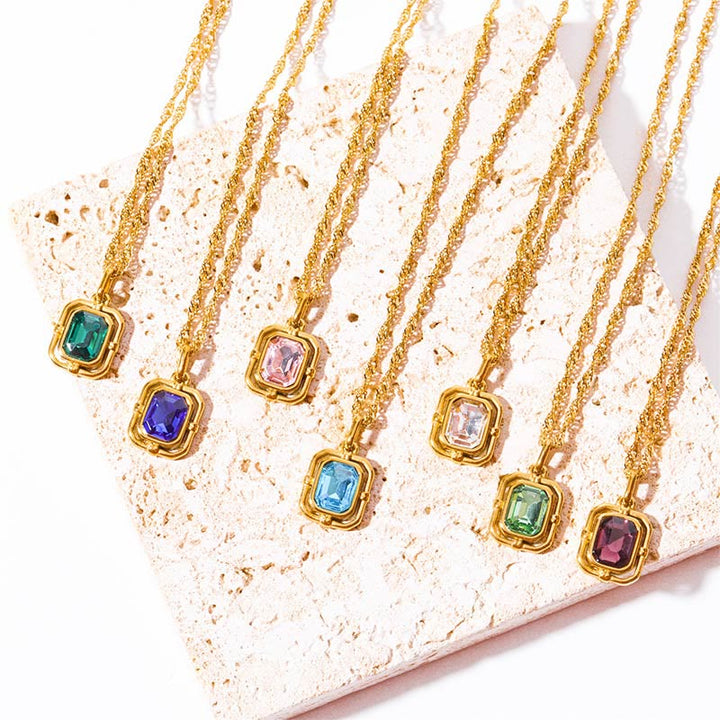 Olivenorma Water Wave Chain Square Zircon Titanium Steel Necklace - image 0