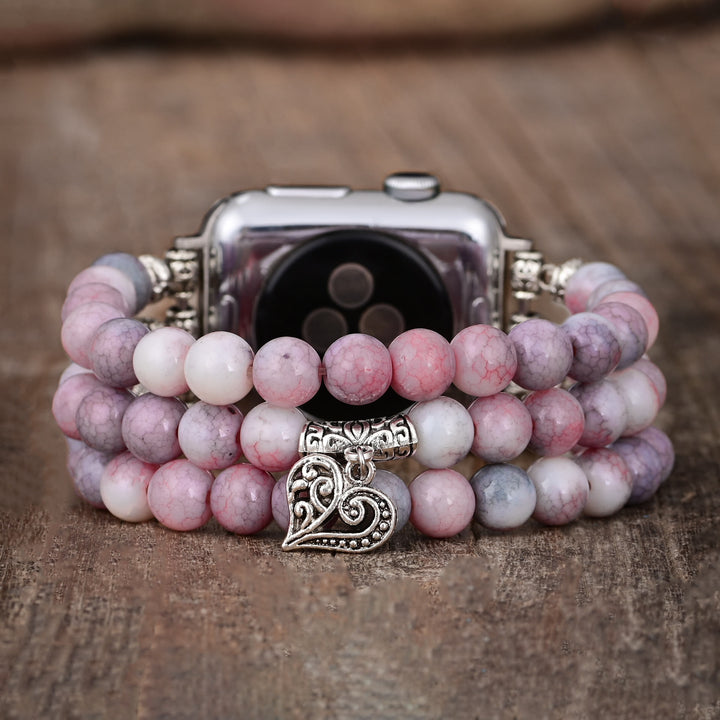 Olivenorma Rhodochrosite Beaded Elastic Cord Apple Watch Strap - Medium: Approx 15cm-suitable for wrists of 6.7-8 inches - Watch Dial Size 42-45mm - image 0