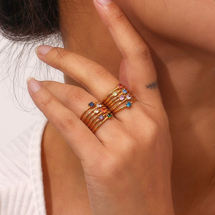 Olivenorma Simple Birthstone Stainless Steel Plated 18k Ring - image 25