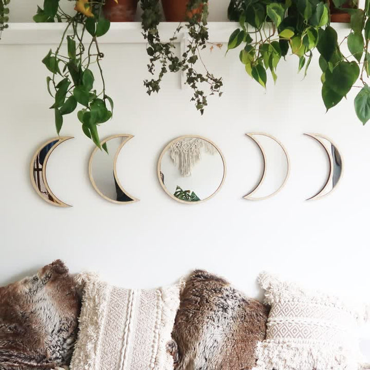 Olivenorma Wooden Plywood Moon Phase Mirrors Wall Decor - image 5