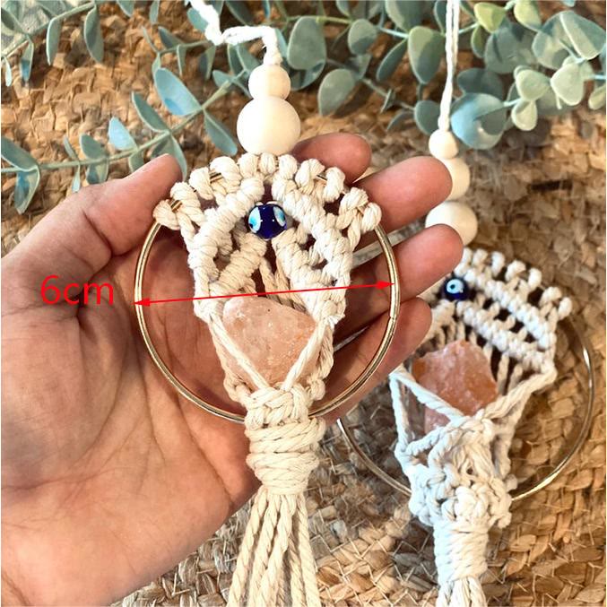 Olivenorma Rose Quartz Evil Eye Weaving Car Pendant Ornament - Small: 6cm - image 2